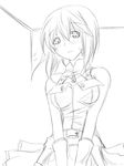  bare_shoulders belt blush bob_cut dress frown graphite_(medium) greyscale hagiwara_yukiho idolmaster idolmaster_(classic) monochrome pink_diamond_765 ribi short_hair sketch solo traditional_media 