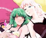  bad_id bad_pixiv_id blue_eyes breasts cleavage dress green_hair long_hair macross macross_frontier multiple_girls pink_hair ranka_lee red_eyes sheryl_nome small_breasts smile suda_(isudayo) 