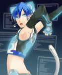  akio_(89e) animal_ears arms_up bad_id bad_pixiv_id blue_eyes blue_hair cat_ear_headphones cat_ears detached_sleeves headphones headset kaito looking_back male_focus neko_cyber_(module) project_diva_(series) project_diva_2nd solo vocaloid 