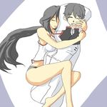  1girl body_pillow dakimakura_(object) grey_hair grey_panties hug infinite_stratos long_hair orimura_chifuyu orimura_ichika panties pillow saliva sleeping underwear very_long_hair 