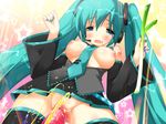  aqua_eyes aqua_hair bad_id bad_pixiv_id black_skirt blush breasts censored detached_sleeves dildo emily_(pure_dream) hatsune_miku headphones headset long_hair medium_breasts miniskirt necktie nipples open_clothes open_mouth open_shirt pee peeing pleated_skirt shirt skirt solo spring_onion tears thighhighs twintails very_long_hair vocaloid 