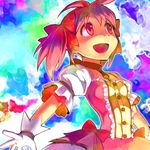  88_(488) bow face gloves hair_bow kaname_madoka magical_girl mahou_shoujo_madoka_magica open_mouth pink_eyes pink_hair short_twintails solo twintails white_gloves 