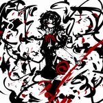  abstract bad_id bad_pixiv_id black_hair f7(eiki) houjuu_nue polearm red_eyes short_hair solo touhou trident weapon wings 