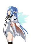  blue_eyes blue_hair cape collar garters highres ka-9 long_hair nymph_(sora_no_otoshimono) solo sora_no_otoshimono thighhighs twintails wings 