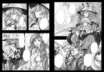  bad_id bad_pixiv_id greyscale hat kochiya_sanae monochrome moriya_suwako multiple_girls sitting snake surprised touhou warainaku yasaka_kanako 