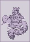  bethany_sellers feline female knife leopard monochrome nude pillow presenting snow_leopard solo 