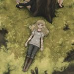  blonde_hair book brown_eyes commentary_request feet from_above lying on_back on_ground original pantyhose parted_lips shoes shoes_removed solo_focus tree tree_shade under_tree when_you_see_it yajirushi_(chanoma) 