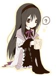  ? akemi_homura am_(going_nowhere) argyle argyle_legwear bad_id bad_pixiv_id bag black_hair food long_hair magical_girl mahou_shoujo_madoka_magica pantyhose paper_bag sitting solo taiyaki wagashi 