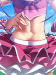  ass back bow close-up commentary_request crop_top cure_melody cure_rhythm day dimples_of_venus frills from_behind hands head_out_of_frame houjou_hibiki long_hair magical_girl midriff minamino_kanade multiple_girls outdoors pink_bow pink_hair precure skirt suite_precure sweat tasaka_shinnosuke trembling 