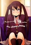  black_hair brown_eyes couch english k-on! long_hair maria_carmen_galan musical_note nakano_azusa school_uniform sitting solo tears twintails 