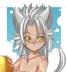  animal_ears cute grey_hair male ookamimimi solo tail topless yellow_eyes 