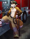  canine chibi-marrow firefighter firetruck fox male multiple_tails tail 