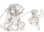  alternate_costume alternate_hairstyle animal_ears armor bare_shoulders barioth_(armor) crossover groin inubashiri_momiji long_hair monochrome monster_hunter monster_hunter_portable_3rd mtmy navel parody shield sketch solo sword tail touhou weapon wolf_ears wolf_tail 