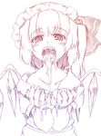  blush cum cum_in_mouth cumdrip cupping_hands flandre_scarlet hat highres marusuke open_mouth side_ponytail sketch solo touhou wings 