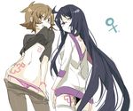  blue_eyes brown_eyes brown_hair cheren_(pokemon) genderswap genderswap_(mtf) glasses long_hair multiple_girls no_bra panties pantyshot pokemon pokemon_(game) pokemon_bw purple_hair shirt_lift short_hair shuri_(84k) thighhighs touya_(pokemon) underwear venus_symbol very_long_hair 