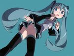  aqua_eyes aqua_hair cyan hatsune_miku headphones kanzaki_hiro nopan tabgraphics thighhighs twintails vocaloid 