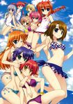  :/ :d ;) agito_(nanoha) ahoge aqua_eyes arm_grab armpits arms_around_neck bangs barefoot beads bikini blonde_hair blue_eyes blue_hair blue_sarong blush bracelet braid breast_press breasts brown_hair buckle casual_one-piece_swimsuit checkered checkered_bikini cleavage cloud cross-laced_clothes crossed_arms day french_braid frills front-tie_bikini front-tie_top fujima_takuya grey_bikini grin hair_between_eyes hair_ornament hair_ribbon hairclip hand_on_hip hexagon high_ponytail highres hips hug hug_from_behind index_finger_raised jewelry kneeling long_hair looking_at_viewer lyrical_nanoha mahou_shoujo_lyrical_nanoha_vivid medium_breasts miura_rinaldi multiple_girls navel nove_(nanoha) numbers_(nanoha) ocean official_art one-piece_swimsuit one_eye_closed open_mouth orange_hair outdoors parted_bangs pink_hair planet ponytail print_bikini purple_bikini red_hair reinforce_zwei ribbon sarong scan school_swimsuit shamal short_hair side-tie_bikini sideboob signum sitting sky small_breasts smile star star_print subaru_nakajima swimsuit teana_lanster twin_braids v-shaped_eyebrows vita water white_school_swimsuit white_swimsuit x_hair_ornament yagami_hayate yellow_eyes yellow_swimsuit 