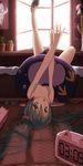  animal_ears bra breast_squeeze breasts cat_ears clock flower flower_pot hatsune_miku highres leg_up lingerie long_hair open_mouth slippers small_breasts solo stuffed_animal stuffed_toy themed_object twintails underwear upside-down vocaloid window 