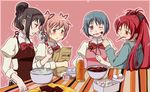  akemi_homura alternate_hairstyle apron bag baking blush bottle bowl chocolate cooking cream egg flauschtraut flour food food_on_face hair_bun hair_up kaname_madoka mahou_shoujo_madoka_magica md5_mismatch miki_sayaka mitakihara_school_uniform mixing_bowl multiple_girls official_style one_eye_closed pocky ponytail resized sakura_kyouko school_uniform sleeves_rolled_up upscaled whisk yuri 