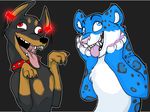  anthrocon black blue blue_eyes brown canine collar couple derp doberman dog feline feral glowstick grey_background holly_massey leopard red_eyes retarded spiked_collar spots teeth tongue tongue_out white 