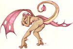  2005 breasts dragon female looking_at_viewer nude presenting pussy raised_tail scalie solo tail uaykan wings 