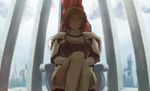  armor chair female hephaestus1214 hokuto_no_ken long_hair orange_eyes orange_hair shita_no_naka sitting sky solo thighhighs white_legwear white_thighhighs yuria yuria_(hokuto_no_ken) 