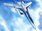  airplane artist_request cloud day highres jet macross macross_frontier mecha no_humans s.m.s. sky variable_fighter vf-25 