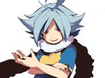  ahoge fubuki_atsuya hidaka inazuma_eleven inazuma_eleven_(series) male_focus open_mouth orange_eyes raimon raimon_soccer_uniform scarf soccer_uniform solo sportswear white_background white_hair 