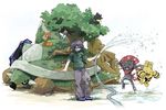  chimchar chimecho elekid happy murkrow pokemon pokemon_(anime) purple_hair shinji_(pokemon) smile torterra ursaring water weavile 