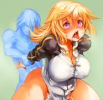  1girl arm_grab arm_held_back blonde_hair blush bottomless breasts charlotte_dunois cleavage clothed_sex cum cum_on_body cum_on_lower_body doggystyle fucked_silly hetero infinite_stratos jacket large_breasts long_hair naked_track_jacket open_mouth pectorals purple_eyes raglan_sleeves sachito saliva sex solo_focus sweat thick_thighs thighs tongue tongue_out track_jacket wrist_grab zipper 