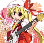  blonde_hair electric_guitar flandre_scarlet guitar instrument long_hair lowres plectrum red_eyes side_ponytail solo tomatomato_(tomato_kanzume) touhou very_long_hair wings 