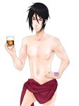  1boy black_hair drink glass kuroshitsuji male male_focus navel red_eyes sebastian_michaelis simple_background solo standing tattoo topless transparent_background white_background 