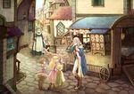  3girls animal_ears bad_id bad_pixiv_id boots bunny_ears child cobblestone com_kom glasses house lantern minigirl multiple_boys multiple_girls old_woman pixiv_fantasia pixiv_fantasia_5 reverse_jointed_legs road standing street town 