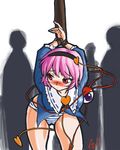  bdsm blush bondage bottomless bound eyeball hairband heart highres komeiji_satori panties pink_hair red_eyes short_hair solo_focus striped striped_panties third_eye touhou underwear yuro 