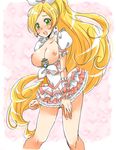  blonde_hair blush breasts cure_rhythm green_eyes large_breasts minamino_kanade nipples open_clothes open_shirt precure shirt suite_precure 