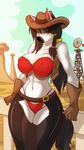  asymmetric_hair big_breasts bra braid breasts chalo chalosan cow_girl cowboy_hat cowgirl equine female furry gloves hat highres horse large_breasts leather looking_at_viewer mare piercing solo tail thick_thighs thighs thong underwear western wide_hips windmill 