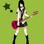  bad_id bad_pixiv_id bass_guitar black_hair closed_eyes green instrument kana_(kwbr) long_hair necktie original pleated_skirt school_uniform simple_background skirt socks solo standing star 