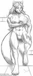  abs anthro biceps big_breasts black_and_white blue breasts butt canine female greyscale hair hopey lactating mammal milk monochrome muscles muscular_female nipples nude pose pussy solo standing tail victoria_viper victoriaviper wolf 