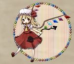  ascot bare_arms blonde_hair child dress flandre_scarlet full_body hagino_chiyoko hat laevatein long_hair mary_janes necktie red_eyes ribbon shoes smile socks solo touhou weapon wings yellow_neckwear 