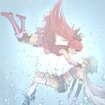  bubble closed_eyes mahou_shoujo_madoka_magica miki_sayaka misu_kasumi multiple_girls outstretched_arms ponytail sakura_kyouko thighhighs torn_clothes torn_legwear underwater yuri 