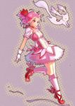  bad_id bad_pixiv_id bubble_skirt gloves highres kaname_madoka kyubey magical_girl mahou_shoujo_madoka_magica pink_eyes pink_hair shoes skirt twintails yocchan_rengou 