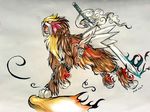  amaterasu ambiguous_gender deity entei feral pearleden pok&eacute;mon solo sword weapon ōkami 