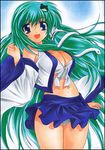  bikini blue_eyes breasts detached_sleeves frog green_hair kochiya_sanae large_breasts long_hair marker_(medium) pastel_(medium) skirt snake solo swimsuit touhou traditional_media very_long_hair vest yadokari_genpachirou 