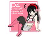  alternate_costume amagi_yukiko amane_shinobu black_hair black_legwear boots cosplay grey_eyes konohana_sakuya konohana_sakuya_(cosplay) long_hair musical_note pantyhose persona persona_4 smile solo 