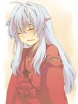  animal_ears closed_eyes dog_ears fang inuyasha inuyasha_(character) japanese_clothes long_hair male_focus shizu_(nanamie) solo tears younger 