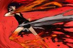  bad_id bad_pixiv_id bike_shorts black_hair blood copyright_request fire glowing glowing_eyes long_hair motion_blur open_mouth red_eyes ririnra solo torn_clothes 