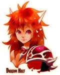  armor bad_id bad_pixiv_id choumoku_(toriko_b_c) copyright_name dragon_girl dragon_half dragon_horns face horns long_hair looking_at_viewer mink_(dragon_half) red_eyes red_hair smile solo upper_body 