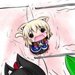  animal_ears blonde_hair cat_ears cat_tail chibi extra_ears fang hat hoshizuki_(seigetsu) kemonomimi_mode leaf mizuhashi_parsee open_mouth puru-see scarf solo tail tears tokin_hat touhou trembling 