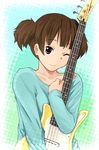  bass_guitar brown_hair instrument k-on! katatsuka_kouji one_eye_closed red_eyes short_hair solo suzuki_jun twintails 