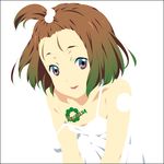  brown_eyes brown_hair extra hair_bobbles hair_ornament high_ponytail k-on! koiso_tsukasa leaning_forward lowres mizuki_makoto short_hair solo strap_slip tattoo 